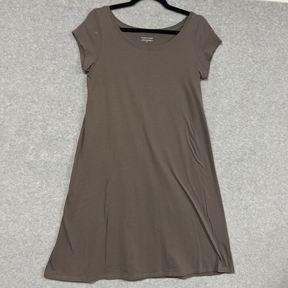 Eileen Fisher Brown A-Line Dress S Organic Cotton Made in USA Minimalist Lagom